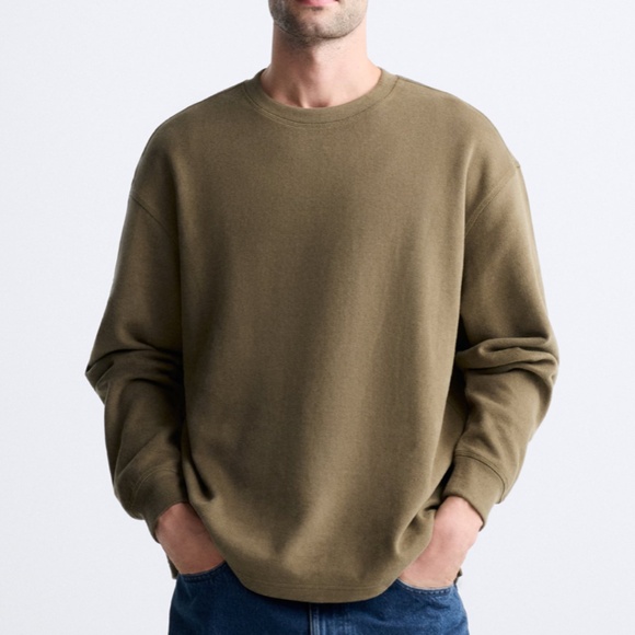 Zara khaki long sleeve brushed top sweatshirt NWT - Picture 2 of 9